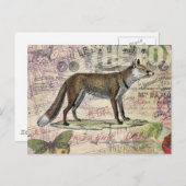 キツネ野生生物ヴィンテージ動物イラストレーション ポストカード (正面/裏面)