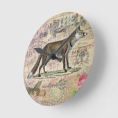 キツネ野生生物ヴィンテージ動物イラストレーション ラウンド壁時計 (傾斜)