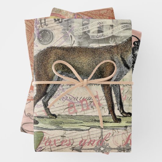 キツネ野生生物ヴィンテージ動物イラストレーション ラッピングペーパーシート (インサイチュ)