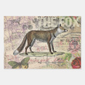 キツネ野生生物ヴィンテージ動物イラストレーション ラッピングペーパーシート (正面)