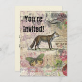 キツネ野生生物ヴィンテージ動物イラストレーション 招待状 (正面/裏面)