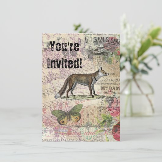 キツネ野生生物ヴィンテージ動物イラストレーション 招待状 (スタンド正面)
