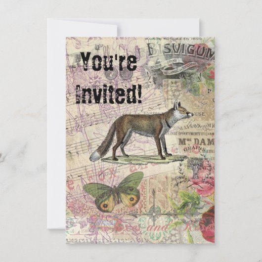 キツネ野生生物ヴィンテージ動物イラストレーション 招待状 (正面)