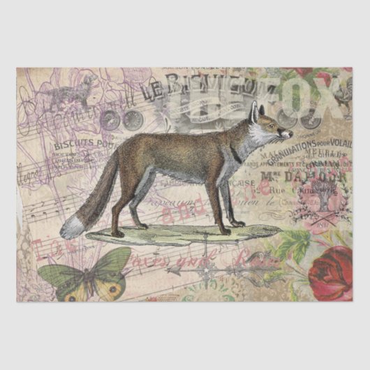 キツネ野生生物ヴィンテージ動物イラストレーション 薄葉紙 (正面)