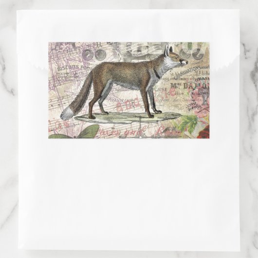 キツネ野生生物ヴィンテージ動物イラストレーション 長方形シール (バッグ)