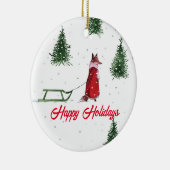 キツネ雪の冬のイラストレーションを駆け抜ける セラミックオーナメント (右)