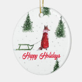 キツネ雪の冬のイラストレーションを駆け抜ける セラミックオーナメント (左)