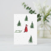 キツネ雪の冬のイラストレーションを駆け抜ける ポストカード (スタンド正面)