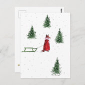 キツネ雪の冬のイラストレーションを駆け抜ける ポストカード (正面/裏面)
