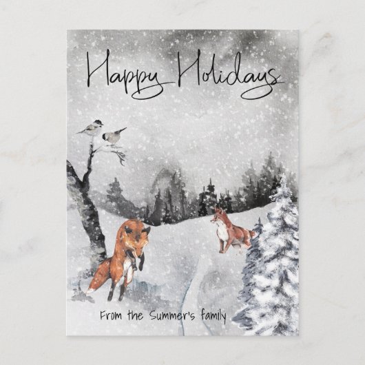 キツネ雪の冬の風景の水の色の休日 ポストカード (正面)