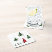 キツネ雪の冬クリスマスイラストレーション スクエアペーパーコースター (インサイチュ)
