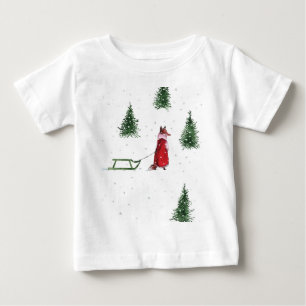 キツネ雪の冬クリスマスイラストレーション ベビーTシャツ