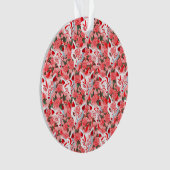 キツネ面とピンク色に咲く椿 オーナメント (正面)