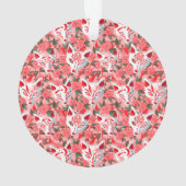 キツネ面とピンク色に咲く椿 オーナメント (裏面)