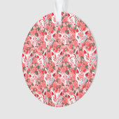 キツネ面とピンク色に咲く椿 オーナメント (正面)