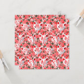 キツネ面とピンク色に咲く椿 カード (正面/裏面インサイチュ)