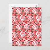 キツネ面とピンク色に咲く椿 ポストカード (正面/裏面)