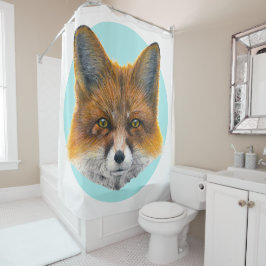 キツネ顔オン淡い色のブルー – 絵画sインアクリル シャワーカーテン