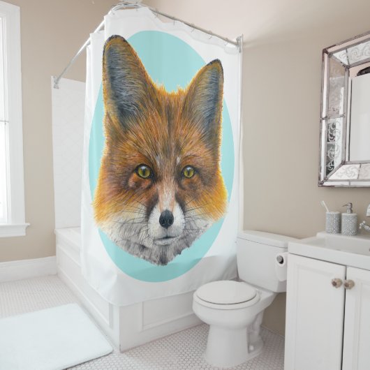 キツネ顔オン淡い色のブルー – 絵画sインアクリル シャワーカーテン (インサイチュ)