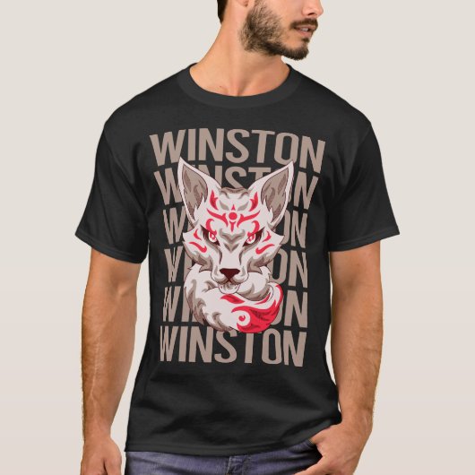 キツネ顔 - ウィンストン名 Tシャツ (正面)