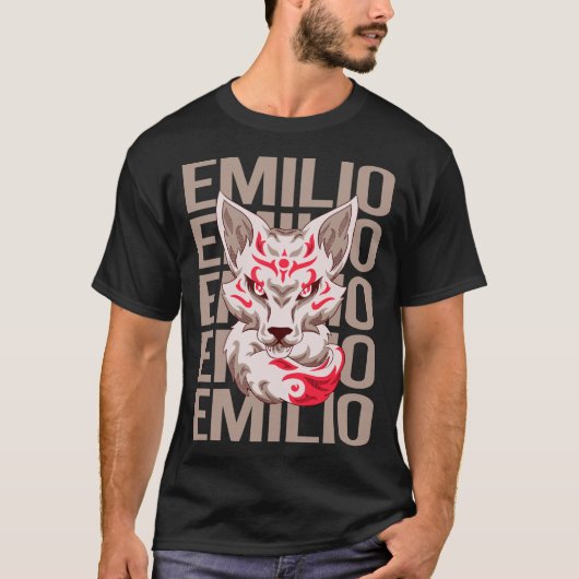 キツネ顔 – エミリオ名 Tシャツ (正面)