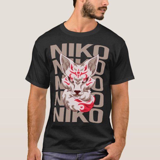 キツネ顔 - ニコの名前 Tシャツ (正面)