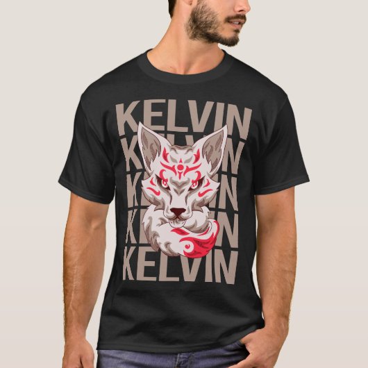 キツネ顔 - Kelvin 名前 Tシャツ (正面)
