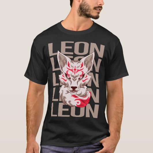 キツネ顔 - Leon 名前 Tシャツ (正面)