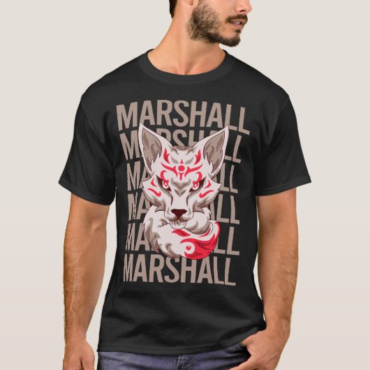 キツネ顔 - Marshall 名前 Tシャツ (正面)