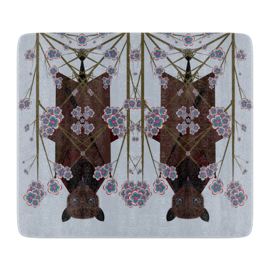 キツネ飛んでいるスカイブルーガラス切断板 カッティングボード (正面)