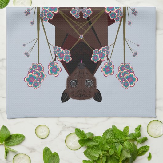 キツネ飛んでいるスカイブルーキッチンタオル キッチンタオル (折り畳み)