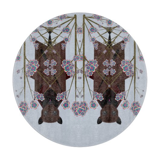 キツネ飛んでいるスカイブルーラウンドガラス切断板 カッティングボード (正面)