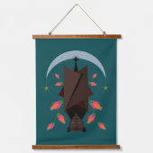 キツネ飛んでいるティール（緑がかった色）ウッドトップタペストリー 吊り下げ型タペストリー (正面)