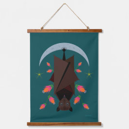 キツネ飛んでいるティール（緑がかった色）ウッドトップタペストリー 吊り下げ型タペストリー