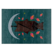 キツネ飛んでいるティール（緑がかった色）ガラス切断板11.5x8 カッティングボード (正面)