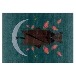 キツネ飛んでいるティール（緑がかった色）ガラス切断板11.5x8 カッティングボード