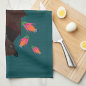 キツネ飛んでいるティール（緑がかった色）キッチンタオル キッチンタオル (四つ折り)