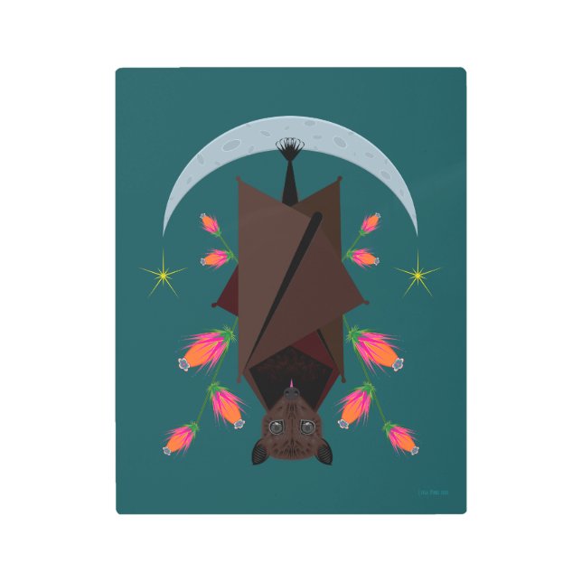 キツネ飛んでいるティール（緑がかった色）11x14金属プリント メタルプリント (正面)