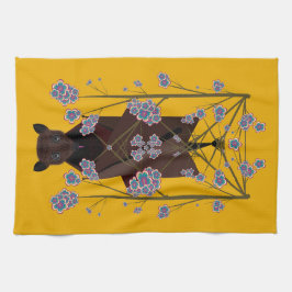 キツネ飛んでいるマスタードキッチンタオル キッチンタオル