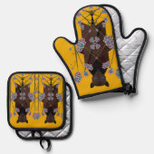 キツネ飛んでいるマスタード 鍋つかみ&鍋敷きセット (正面/裏面)