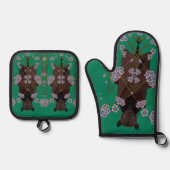 キツネ飛んでいる玉 鍋つかみ&鍋敷きセット (正面)