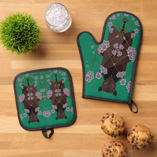 キツネ飛んでいる玉 鍋つかみ&鍋敷きセット (トップダウン)