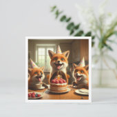 キツネ食べのケーキ,キツネの誕生日の招待 招待状 (スタンド正面)