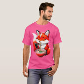キツネ食べラーメン麺動物キツネ Tシャツ (正面フル)