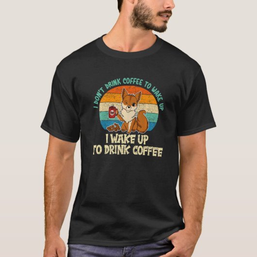 キツネ飲みコーヒー動物男性へ女性2 Tシャツ (正面)