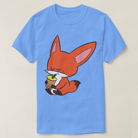 キツネ飲むバブルティーかわいいキツネとBoba Tシャツ (デザイン正面)