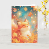 キツネ魅惑の秋 カード (黄色い花)
