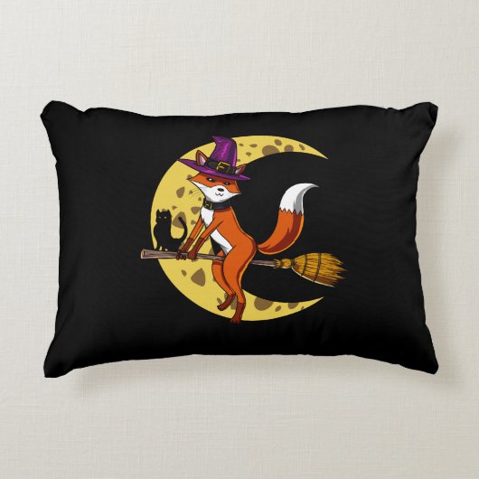 キツネ魔女Riding a Broom Funny Halloween Animal アクセントクッション (正面)