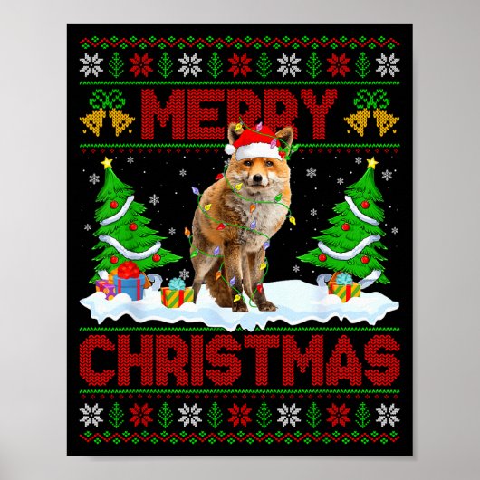 キツネ アグリー クリスマス セーター 面白い キツネ 動物 メリー クリスマス ポスター (正面)