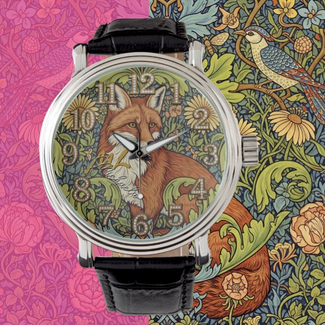 キツネ・アート・ウォッチ、モノグラム、ウィリアム・モリス、ヴィンテージ 腕時計 (Garden Fox Watch, Monogrammed)